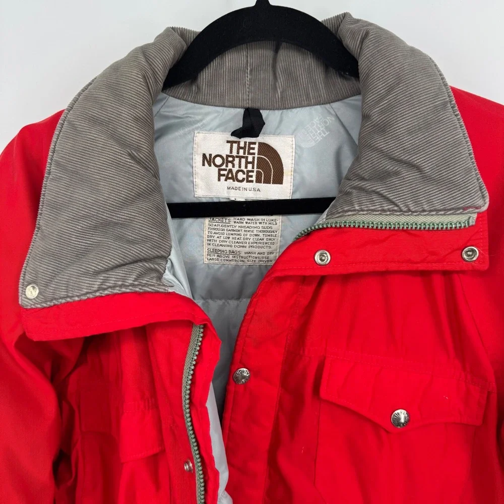 VTG 70's The North Face Brown Label Red Down Puffer Parka Jacket Mens L Made USA